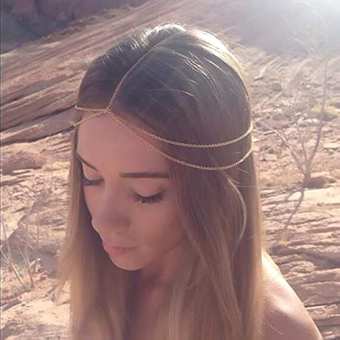 Chargances Women Multi-Layered Head Chain Headband Halloween Gold Head Chain Wedding Headband Prom Festival Headpiece Boho Belly Dancer Jewelry Hair Accessories for Women and Girls - Image 3